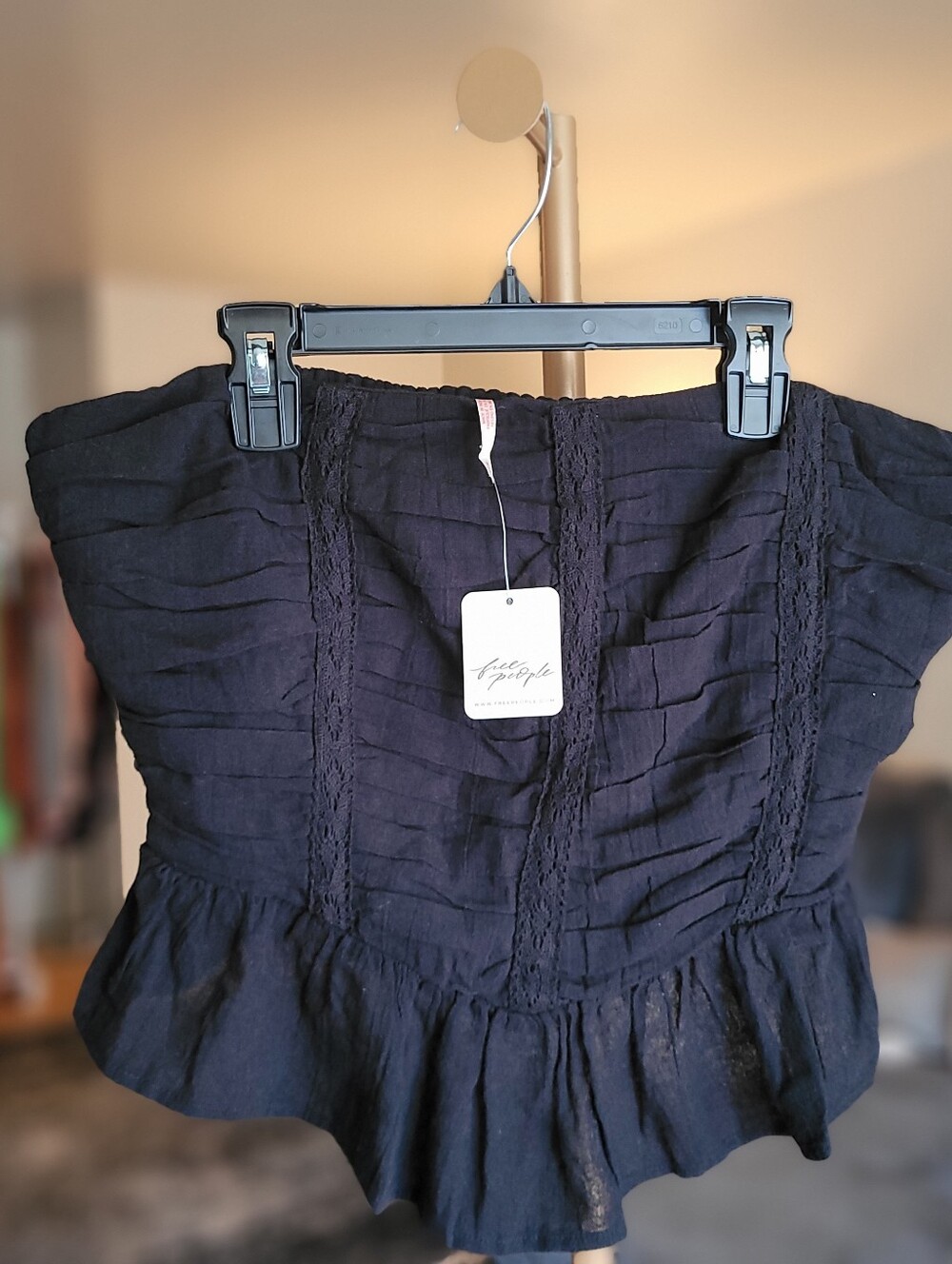 Free People Fun In The Sun Top Black Strapless Ruffled Peplum Crop Top Size M - Picture 8 of 11